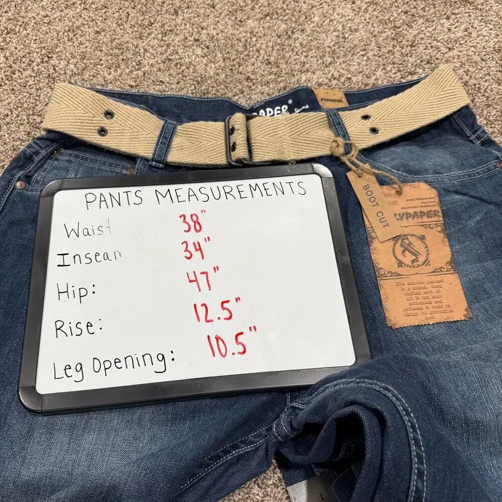 BRAND NEW NWT Men's Flypaper Medium Wash Blue Denim Bootcut Jeans W/ Belt 38x34